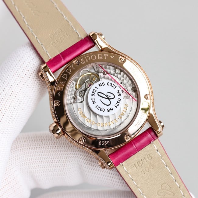 顶级复刻萧邦高仿chopard Happy Sport系列女士粉盘粉带自动机械皮带手表机芯图