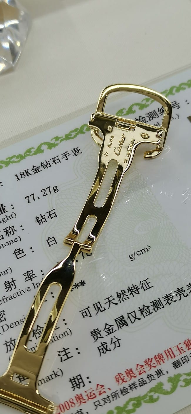 顶级卡地亚复刻手表女装金盘棕带创意宝石系列石英皮带表扣图