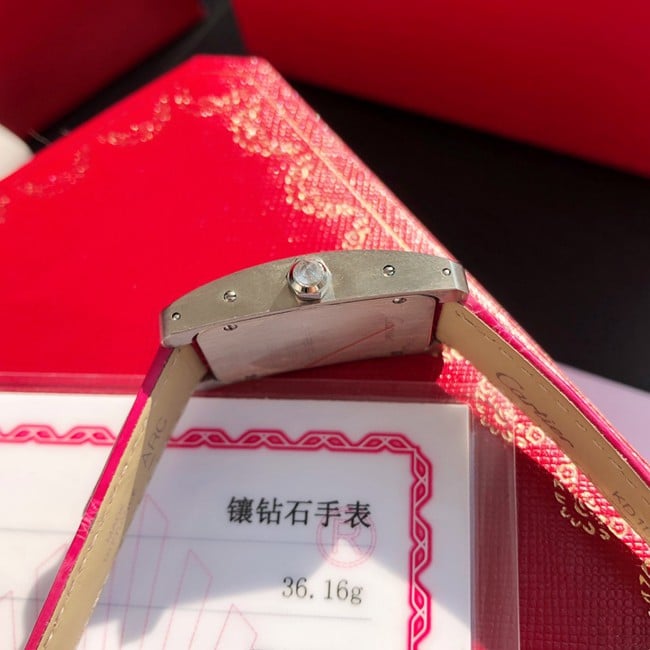 顶级真金真钻复刻卡地亚美国坦克系列红色皮带手表侧面图
