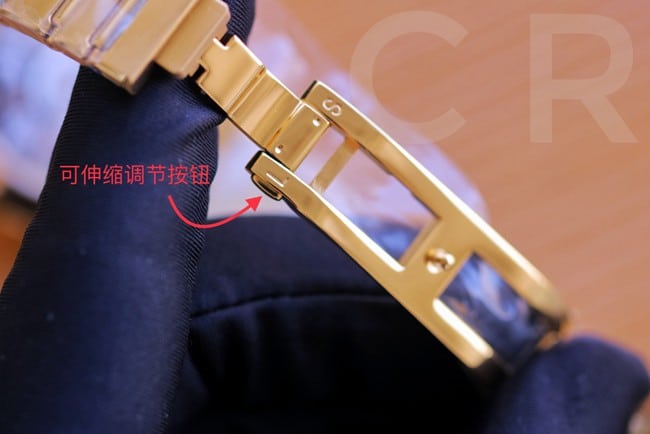 顶级复刻表欧米茄第五代星座系列白盘金色钢带男土腕表表扣图