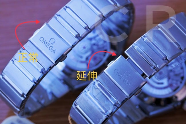 顶级复刻表欧米茄第五代星座系列黑盘银色钢带男土腕表表扣图