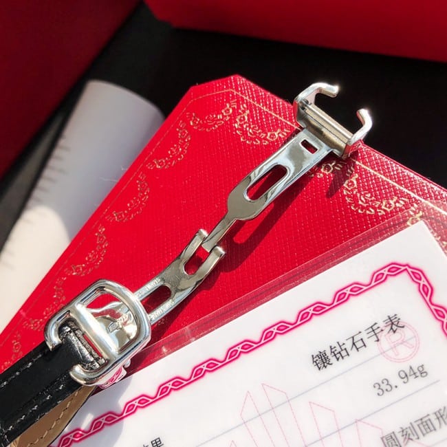 顶级真金真钻复刻卡地亚美国坦克系列黑色珠宝石英女士手表表扣图