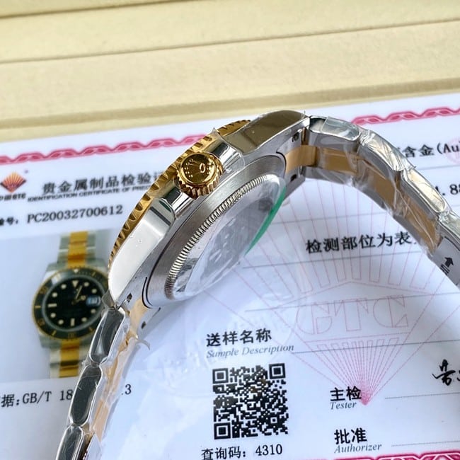顶级真金复刻劳力士潜航者系列经典间金鬼18K黄金夜光手表侧面图