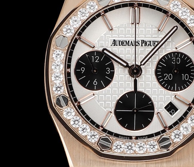 顶级爱彼复刻表Audemars Piguet 皇家橡树玫瑰金色壳女款多功能计时机械腕表细节图