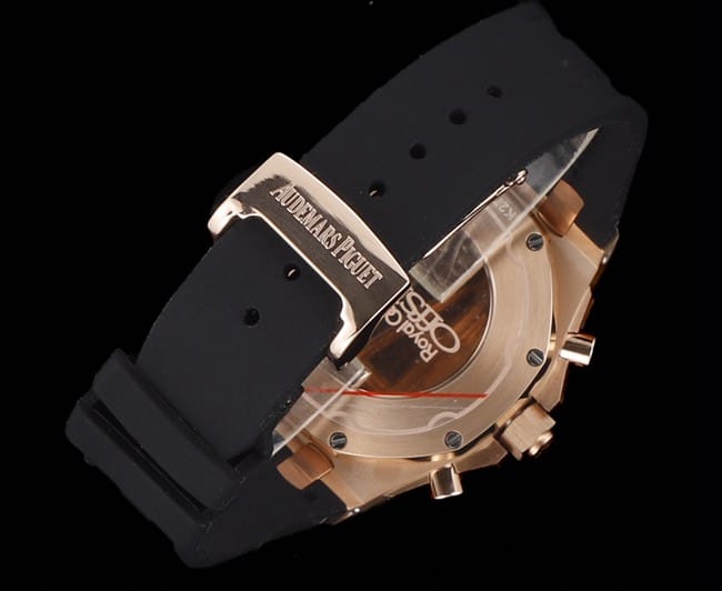 顶级爱彼复刻表Audemars Piguet 皇家橡树玫瑰金色壳女款多功能计时机械腕表表扣图