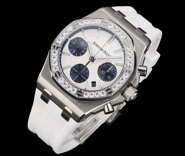 顶级爱彼复刻表Audemars Piguet 皇家橡树银色壳女款多功能计时机械腕表正面图