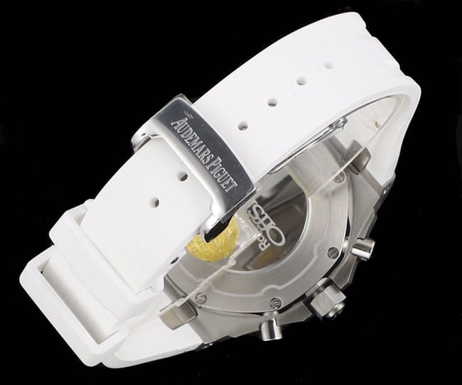 顶级爱彼复刻表Audemars Piguet 皇家橡树银色壳女款多功能计时机械腕表表扣图