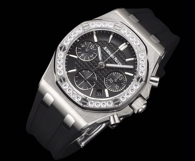 顶级复刻表爱彼Audemars Piguet 皇家橡树女款多功能计时黑盘机械腕表正面图