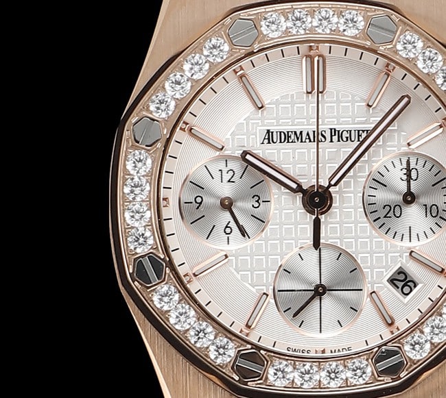 顶级复刻表爱彼Audemars Piguet 皇家橡树女款多功能计时白盘机械腕表细节图