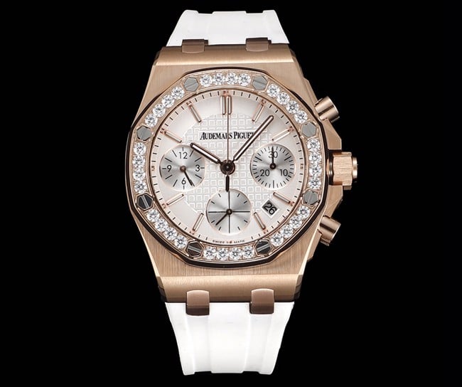 顶级复刻表爱彼Audemars Piguet 皇家橡树女款多功能计时白盘机械腕表正面图