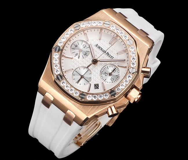 顶级复刻表爱彼Audemars Piguet 皇家橡树女款多功能计时白盘机械腕表正面图
