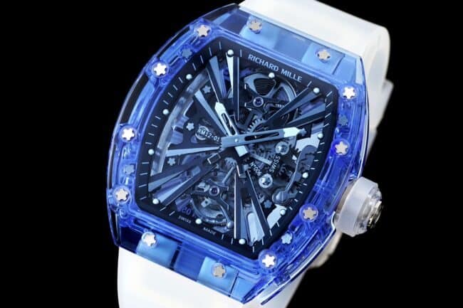 顶级复刻理查德米勒一代传奇RM12-01陀飞轮蓝宝石透明版的非凡运动品质正面图
