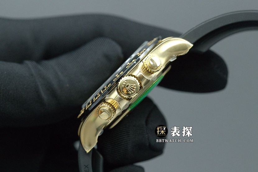 顶级复刻C厂18K金劳力士新款余文乐黄金迪通拿4130机芯男士腕表M116518ln-0048侧面实拍图