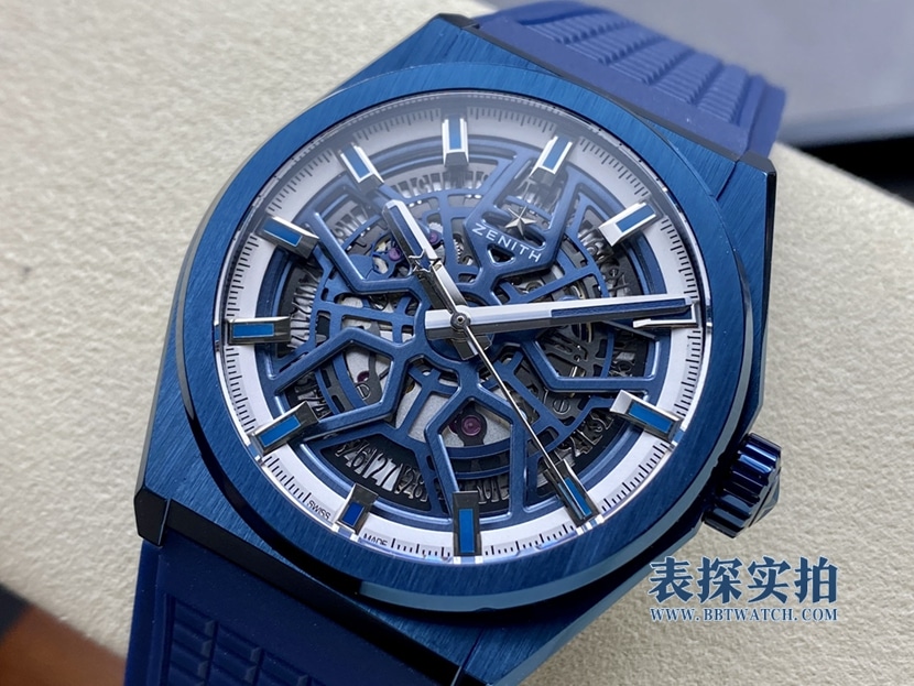 LF DEFY真力时1:1复刻手表蓝色镂空机械橡胶款49.9003.670/51.R793正面图