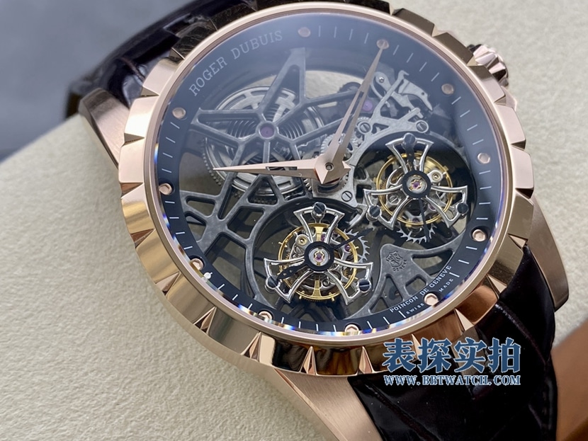 YS王者罗杰杜彼1:1复刻手表玫瑰金镂空双飞行陀飞轮RDDBEX0283正面图