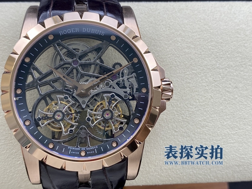 YS王者罗杰杜彼1:1复刻手表玫瑰金镂空双飞行陀飞轮RDDBEX0283正面图