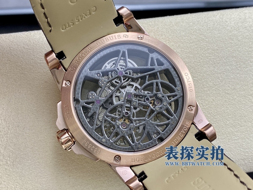 YS王者罗杰杜彼1:1复刻手表玫瑰金镂空双飞行陀飞轮RDDBEX0283底盖图