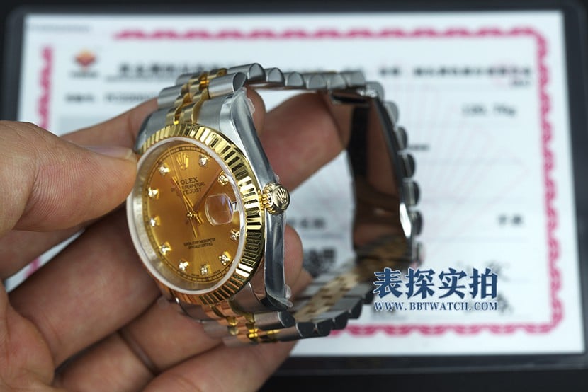 劳力士复刻表包金真钻刻度瑞士2836机芯整体图片