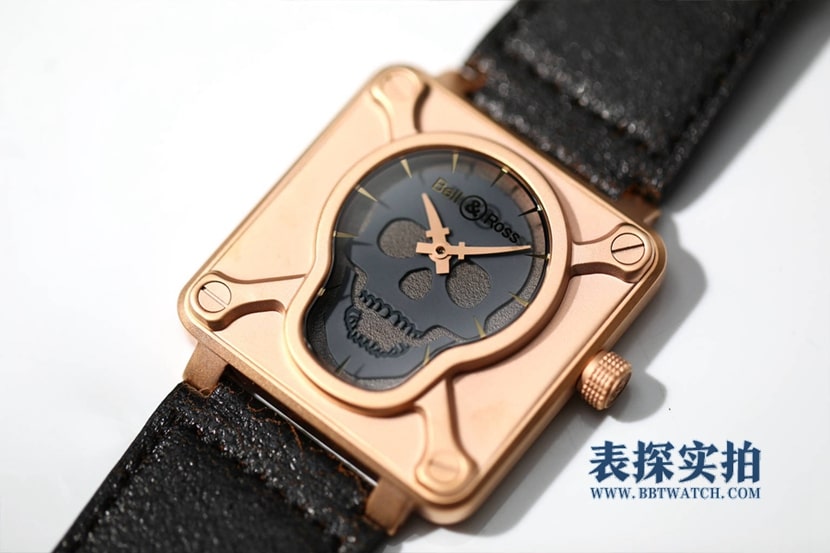 BRS男士柏莱士1:1复刻手表灰色骷髅盘方形皮带款BR0192-SKULL-BR正面图