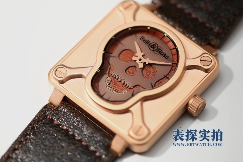 BRS男士柏莱士1:1复刻手表骷髅盘方形皮带款BR0192-SKULL-BR正面图