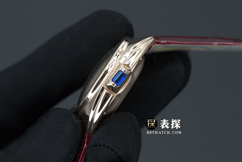 卡地亚钥匙超A高仿手表女士白盘蓝针皮带款图片及价格侧面实拍图