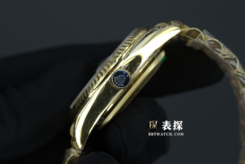 EW厂劳力士星期日志型128238一比一超A高仿手表男士渐变绿盘钢带款图片及价格侧面实拍图