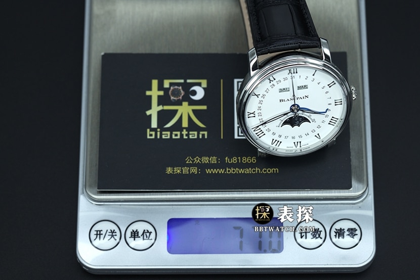 OM厂宝铂经典6654一比一超A精仿手表男士月相白盘皮带款图片及价格重量实拍图