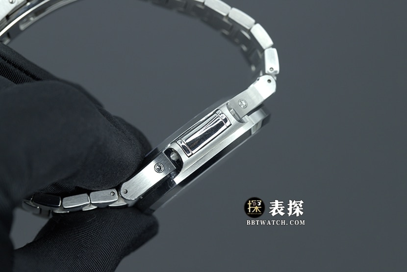 GR厂百达翡丽运动优雅5726顶级复刻手表男士年历蓝盘钢带款图片及价格侧面实拍图