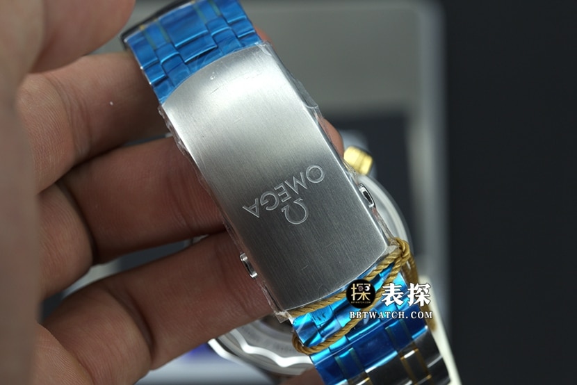 VS厂欧米茄海马300M超A高仿手表男士间玫金蓝面钢带款图片及价格表扣实拍图