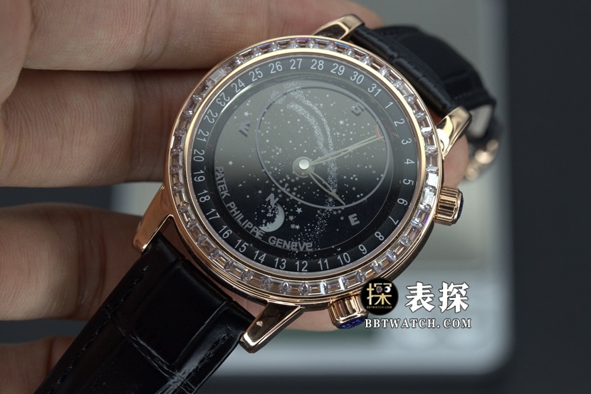 YL厂百达翡丽超级复杂功能时计顶级一比一高仿手表星空黑盘皮带款图片及价格正面实拍图
