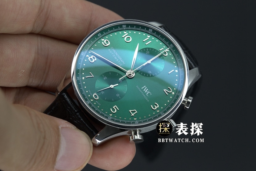 ZF厂万国葡萄牙顶级复刻手表绿盘银针皮带款图片及价格正面实拍图