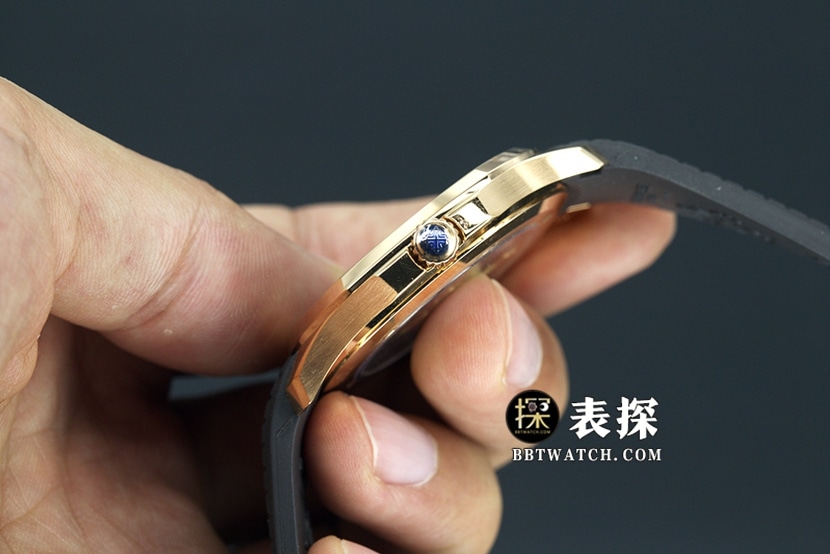 WY厂百达翡丽一比一超A精仿手表黑盘白针橡胶款图片及价格侧面实拍图