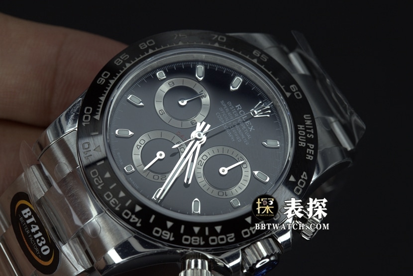 BT厂劳力士迪通拿超A高仿手表黑盘钢带款图片及价格正面实拍图