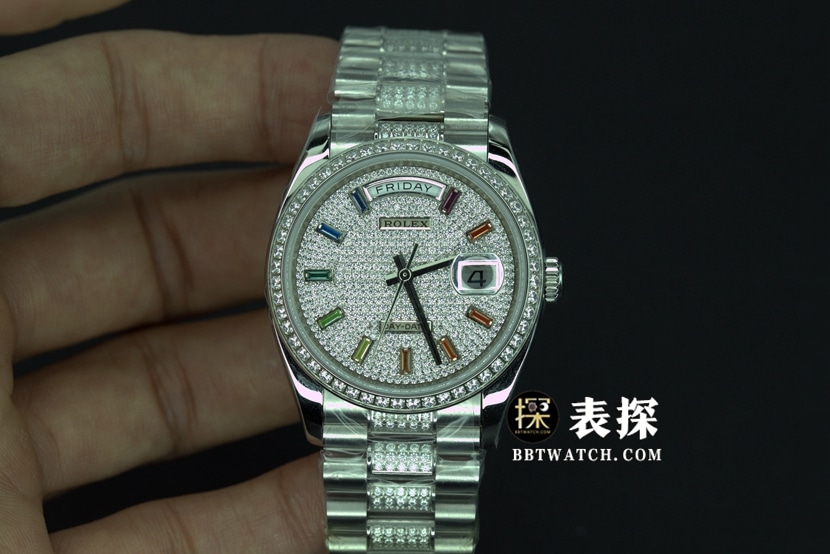 BP厂劳力士日历星期型一比一超A高仿手表满天星盘钢带款图片及价格正面实拍图