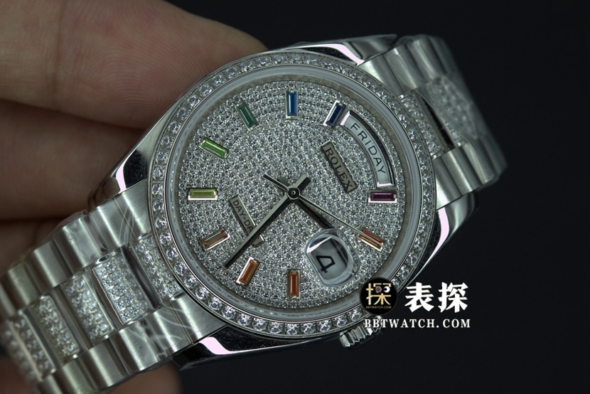 BP厂劳力士日历星期型一比一超A高仿手表满天星盘钢带款图片及价格正面实拍图