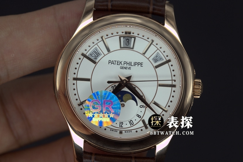 GR厂百达翡丽复杂功能时计一比一超A精仿手表男士白盘皮带款图片及价格正面实拍图