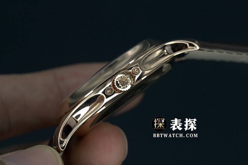 GR厂百达翡丽复杂功能时计一比一超A精仿手表男士白盘皮带款图片及价格侧面实拍图