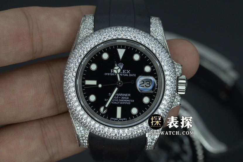 劳力士潜航者顶级一比一高仿手表黑盘水鬼橡胶款图片及价格正面实拍图