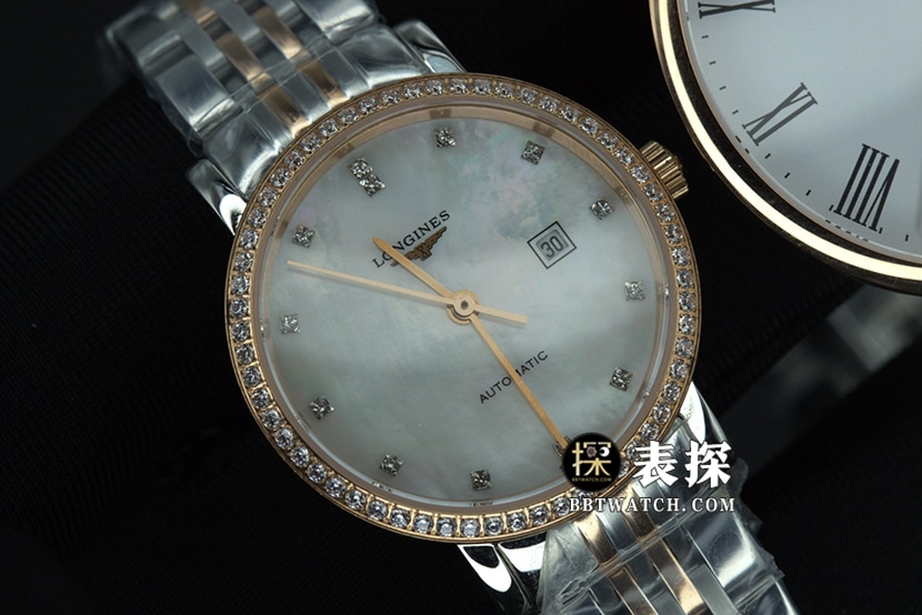 浪琴博雅超A高仿手表女士白盘黑针钢带款图片及价格正面实拍图