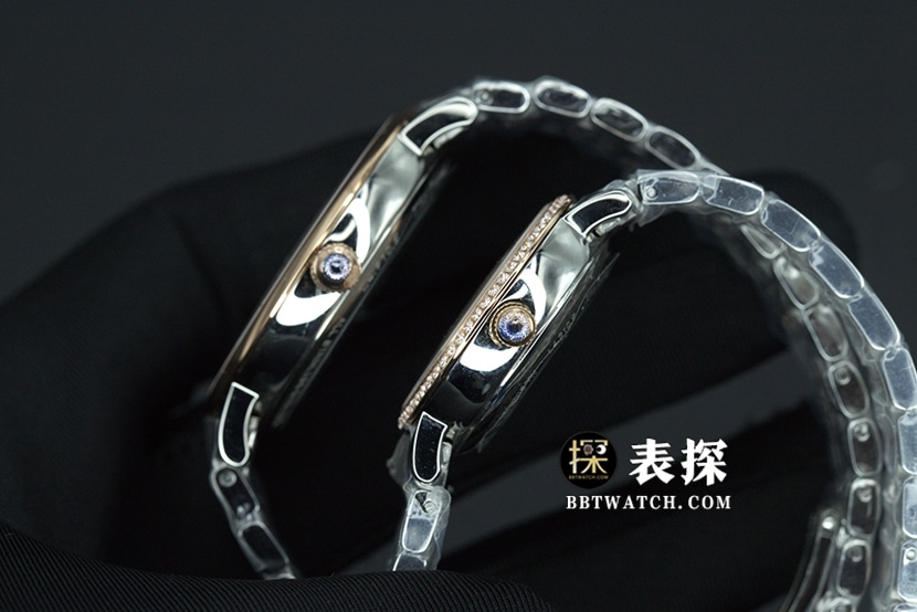 浪琴博雅超A高仿手表情侣白盘黑针钢带款图片及价格侧面实拍图