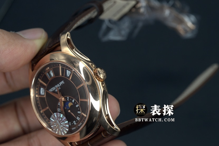 GR厂百达翡丽复杂功能时计超A高仿手表男士黑盘皮带款图片及价格整体实拍图