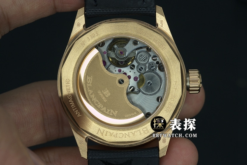 宝珀五十噚顶级复刻手表男士蓝盘金针皮带款图片及价格背面实拍图