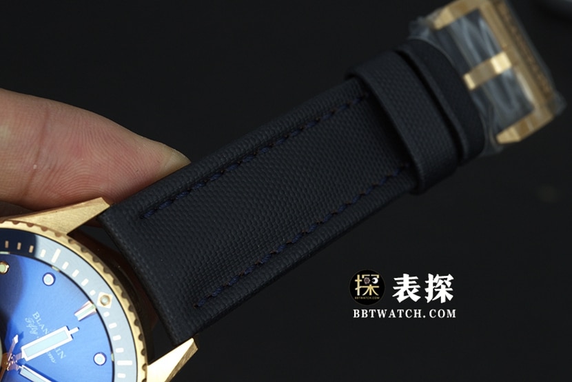 宝珀五十噚顶级复刻手表男士蓝盘金针皮带款图片及价格表带实拍图