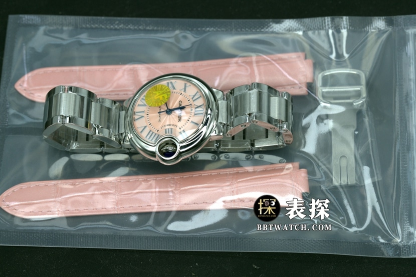 AF厂卡地亚蓝气球顶级一比一高仿手表女士粉盘蓝针钢带款图片及价格整体实拍图