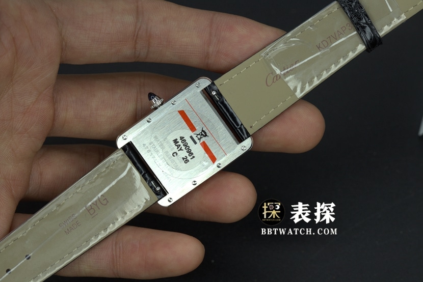 DR厂卡地亚坦克顶级一比一高仿手表女士白盘蓝针皮带款图片及价格背面实拍图