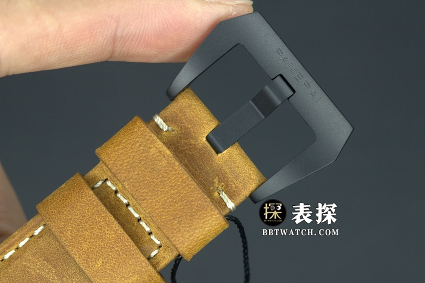 SBF厂沛纳海一比一超A高仿手表男士黑盘皮带款图片及价格表扣实拍图