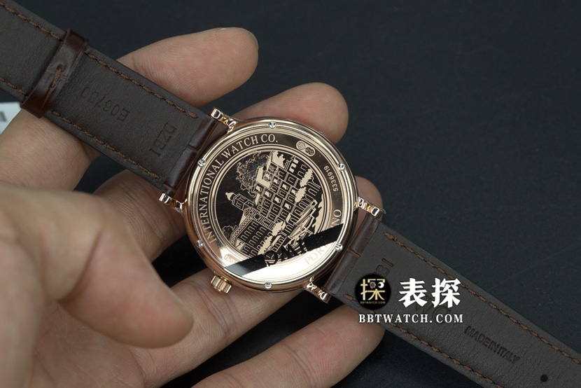 V7厂万国男士柏涛菲诺一比一超A精仿手表岩灰盘金针皮带款IW356511背面实拍图