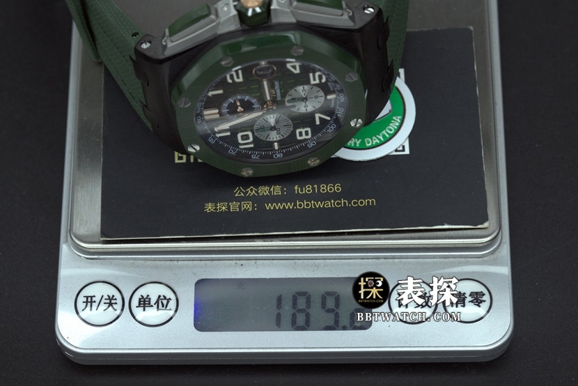 APF厂爱彼皇家橡树离岸型26405一比一顶级复刻手表男士彩色陶瓷绿盘橡胶款图片及价格重量实拍图