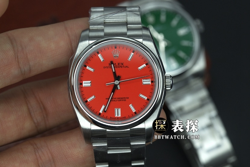 JVS厂劳力士蚝式恒动顶级一比一高仿手表情侣红盘钢带款图片及价格正面实拍图