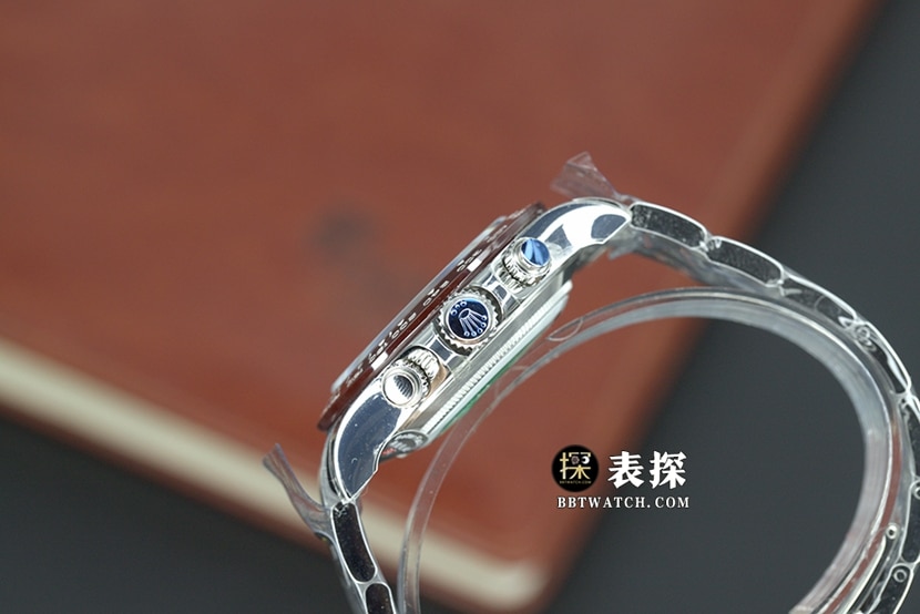 BT厂劳力士迪通拿一比一超A高仿手表男士冰蓝迪钢带款图片及价格侧面实拍图